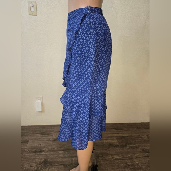 MICHAEL KORS WOMEN'S Blue  SWIRL LAYERED RUFFLE TIERED SKIRT  SIZE 12 - Picture 7 of 13